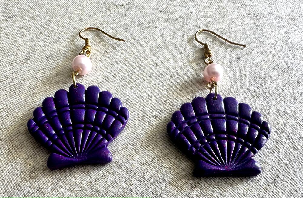 Handmade Purple Shell Earrings with Pink Pearl Accent